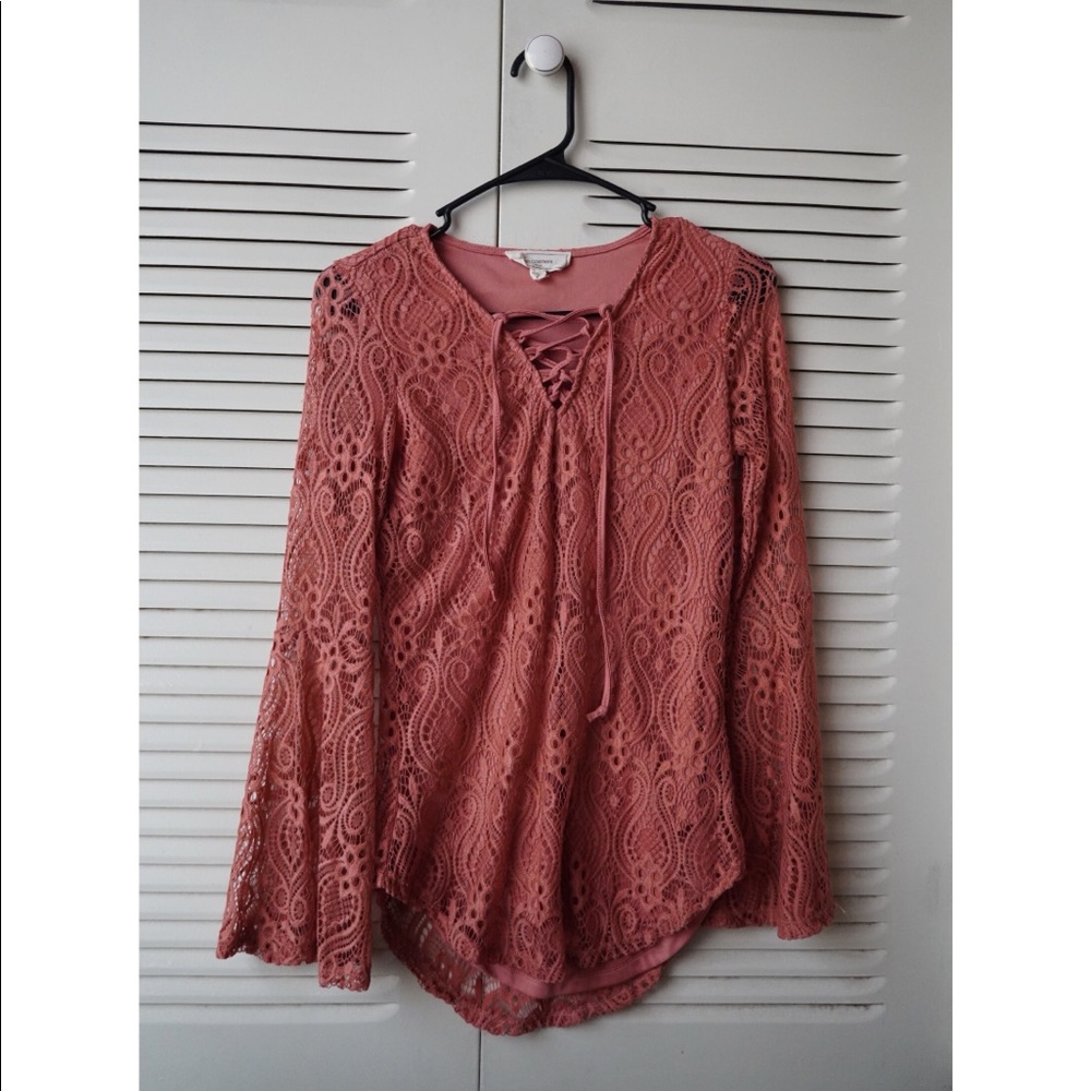Lacy Lace-up Long Sleeve Top